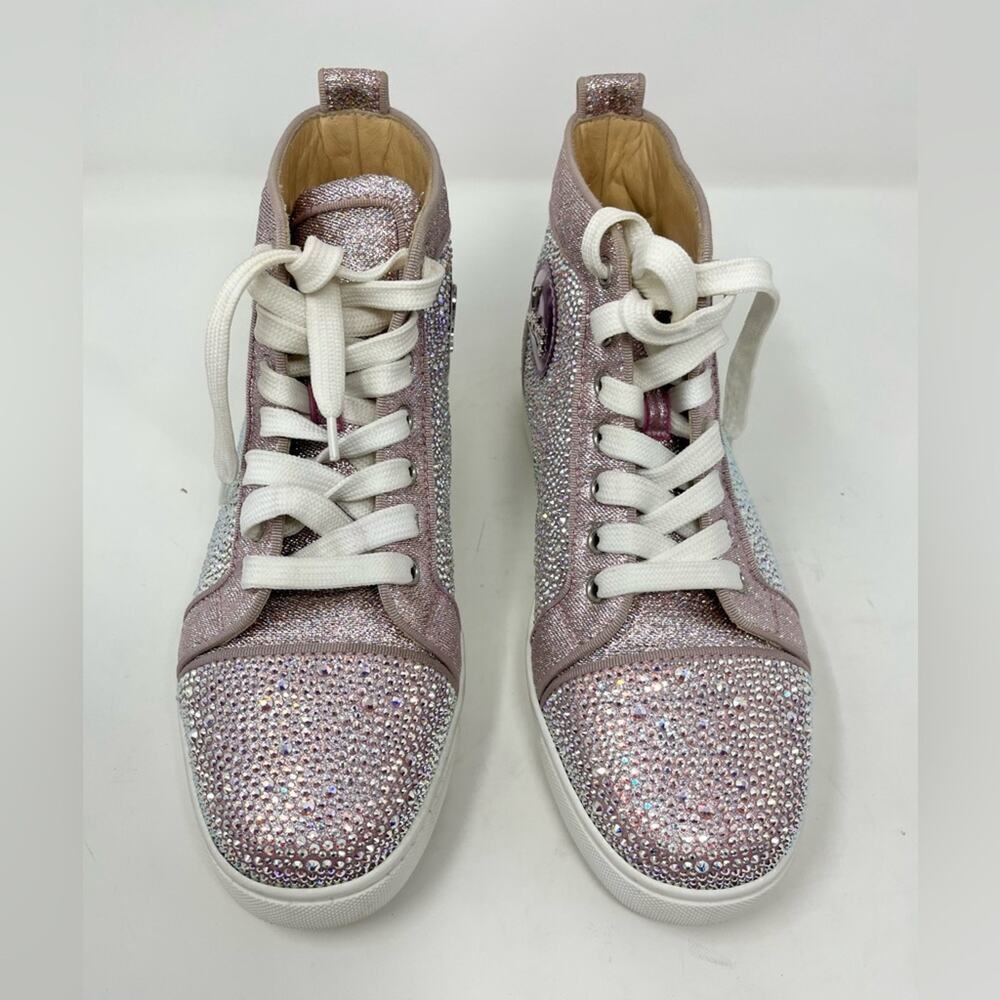 Christian Louboutin Louis Strass High Top Sneakers Size 38.5 US 8.5 Pink Crystal - Picture 4 of 8